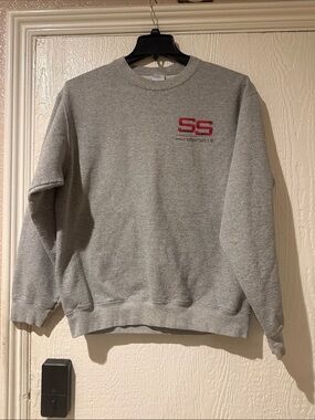 Port and Company Heather Gray Crewneck Sweatshirt with Red SS Embroidery